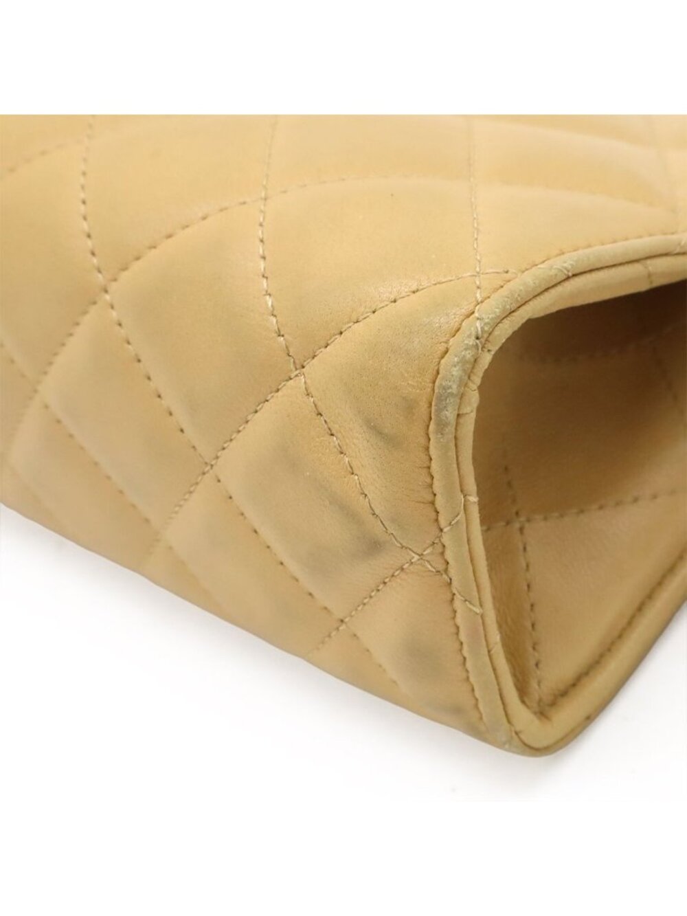 Chanel Quilted CC Logo Makeup Pouch Cosmetic Multi Case Lambskin Beige Silver - Picture 3 of 9